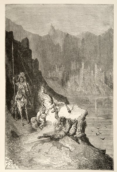 Balin mata a Sir Lanceor, de Historias de los Días del Rey Arturo por Charles Henry Hanson, pub.1898 de Gustave Dore