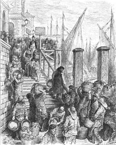 Billingsgate - Desembarco del pescado, 1872 de Gustave Dore