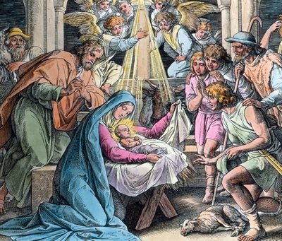 Nacimiento de Cristo. Ilustración bíblica (sin fecha) realizada por Gustave Dore (1832 - 1883) en 1866. Fecha de la imagen: hacia 1890. Archivo Carl Simon de Gustave Dore