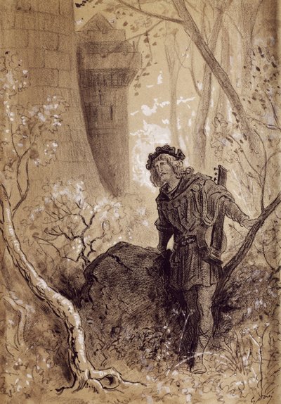 Blondel escuchando la voz de Ricardo Corazón de León, ilustración para Gargantúa y Pantagruel, grabado por Gustave Doré de Gustave Dore