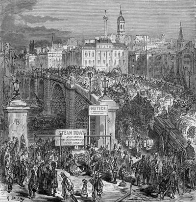 Escena ocupada en el Puente de Londres, 1872 de Gustave Dore