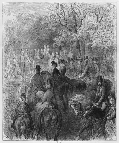 Carruajes y jinetes en Hyde Park, ilustración de 