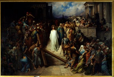 Cristo dejando al sacerdote. Después de ser condenado por el pueblo, Jesucristo comenzó el Vía Crucis de Gustave Dore