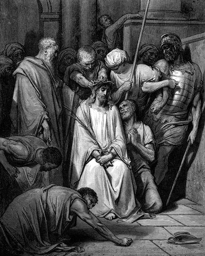 Cristo burlado y la corona de espinas colocada en su cabeza de Gustave Dore