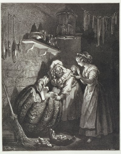 El hada madrina de Cenicienta y la calabaza, grabado por Heliodore Joseph Pisan (1822-90) c.1868 de Gustave Dore