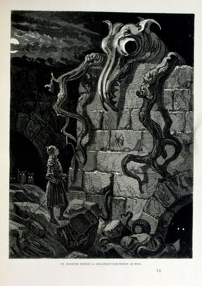 Croque-Mitaine; ilustración de 1863, por Gustave Doré (1832-1883); artista francés, grabador, ilustrador. Croque-Mitaine (El coco) un personaje maléfico presentado a los niños para asustarlos y así hacerlos más sabios. de Gustave Dore