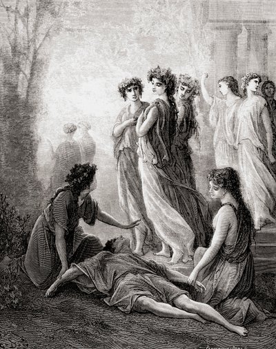 Daphnis et Alcimadure, de una edición de finales del siglo XIX de Fábulas de La Fontaine (grabado en madera) de Gustave Dore