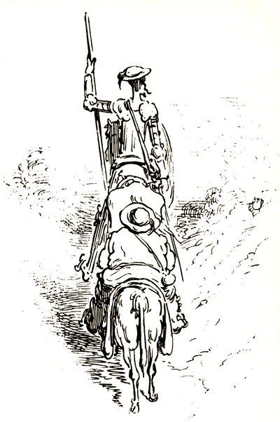 Don Quijote en su caballo, seguido de Sancho en su burro de Gustave Dore
