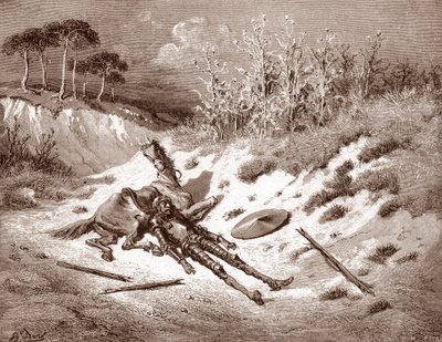 Don Quijote Después de su paliza, el Quijote llama a su dama ideal Dulcinea del Toboso Grabado de Gustave Dore (1832-1883) para "El Ingenioso Hidalgo Don Quijote de la Mancha" de Miguel de Cervantes (1547-1616) 1863 Colección particular de Gustave Dore