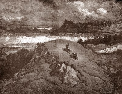 Don Quijote y sancho Panza acercándose a la sierra morena Grabado de Gustave Dore (1832-1883) para "L