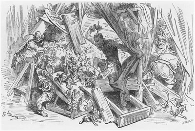 Don Quijote luchando contra los títeres, ilustración de 