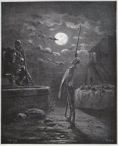 Don Quijote vela sus armas - de "Don Quijote de la Mancha" de Miguel Cervantes de Gustave Dore