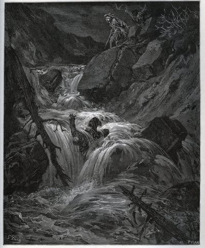 Dorotea, disfrazada de joven campesina, desata a su lascivo criado - de "Don Quijote de la Mancha" de Miguel Cervantes de Gustave Dore