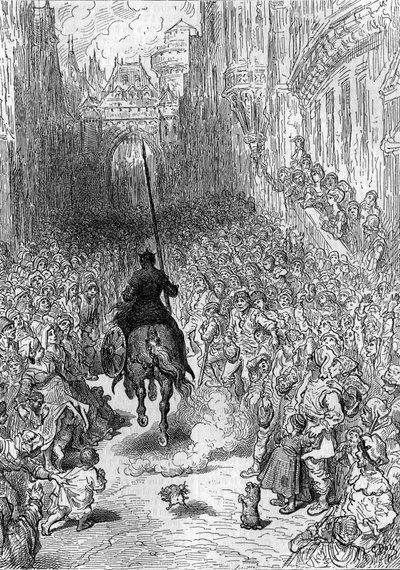 Dibujo de Gustave Doré (1832-1883) para el poema “Rolando furioso” (“Orlando furioso”) (siglo XVI) de Ludovico Ariosto, conocido como el Ariosta. Grabado en “El diario de la juventud” de Gustave Dore