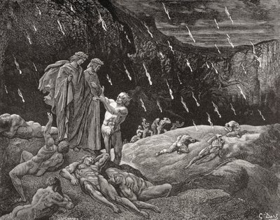 Grabado de Gustave Dore 1832-1883 Artista e ilustrador francés para Inferno de Dante Alighieri Canto XV líneas 28 y 29 de Gustave Dore