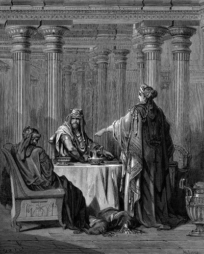 Ester c. 450 a.C. ante su esposo el rey Asuero Jerjes I de Persia, 1866 de Gustave Dore