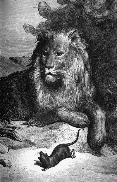 Fábula de La Fontaine: El león y la rata por Gustave Doré. s.d. siglo XIX de Gustave Dore