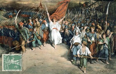 República Francesa conduciendo al pueblo francés a la lucha contra los prusianos, dibujo de Gustave Dore (1870), Tarjeta postal de Gustave Dore