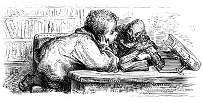 La educación de Gant Gargantua: aprende a leer con su preceptor. Ilustración de Gustave Dore para la obra de François Rabelais. de Gustave Dore