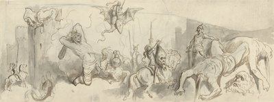 Lucha entre caballeros y gigantes de Gustave Dore