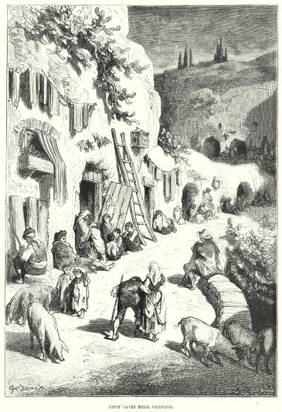 Cuevas de los Gitanos cerca de Granada (grabado) de Gustave Dore