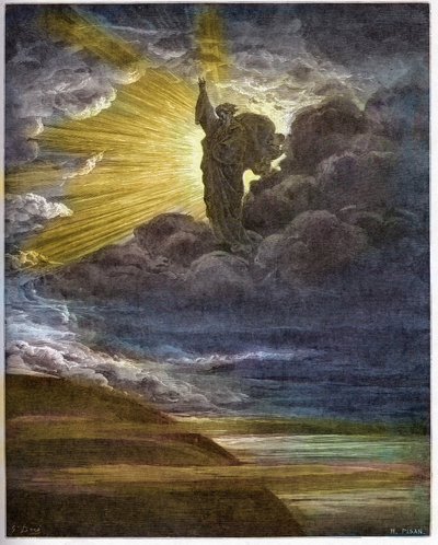 Dios creando la luz - La Creación de la Luz - Antiguo Testamento (Génesis) - Creación de la luz - grabado en "La Biblia ilustrada" por Gustave Doré (1832-1883) - Grabado de "La Biblia de Doré" de Gustave Dore