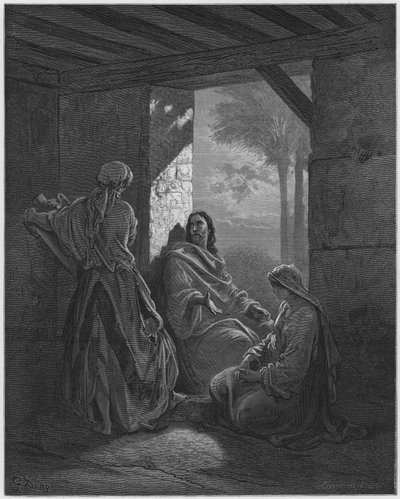 Biblia de Gustave Doré: Jesús en la casa de Marta y María de Gustave Dore