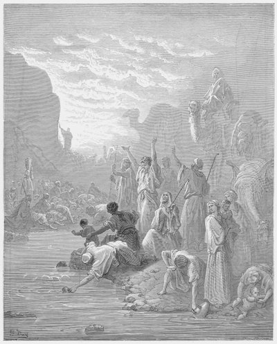 Moisés golpeando la roca en Horeb de Gustave Dore