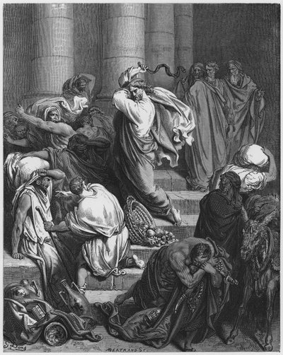 Biblia de Gustave Doré: Los compradores y vendedores expulsados del templo de Gustave Dore