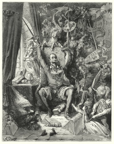 Don Quijote de Gustave Doré: "Un mundo de nociones desordenadas, sacadas de sus libros, llenaron su imaginación" de Gustave Dore
