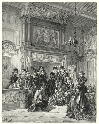 Don Quijote de Gustave Doré: "A petición de la duquesa, relató todo el pasaje del reciente encantamiento fingido muy fielmente" (grabado) de Gustave Dore