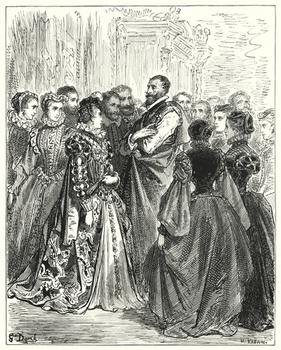 Don Quijote de Gustave Doré: "La esposa de Don Antonio había invitado a varios de sus amigos a un baile, para honrar a su invitado" (grabado) de Gustave Dore