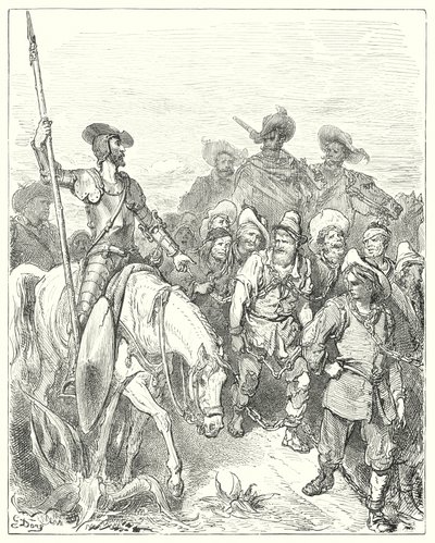 Don Quijote de Gustave Doré: "Don Quijote preguntó al primero por qué crímenes estaba en esas miserables circunstancias" (grabado) de Gustave Dore