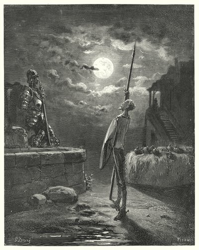Don Quijote de Gustave Doré: "Comenzó a caminar por el abrevadero con un porte gracioso" (grabado) de Gustave Dore