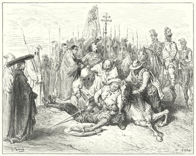 Don Quijote de Gustave Doré: "Los acentos lamentables de la voz del escudero finalmente devolvieron a Don Quijote a sí mismo" (grabado) de Gustave Dore