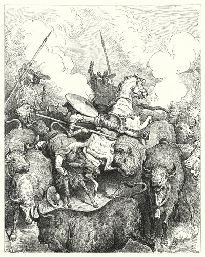 Don Quijote de Gustave Doré: "Los pisotearon a un ritmo despiadado" de Gustave Dore