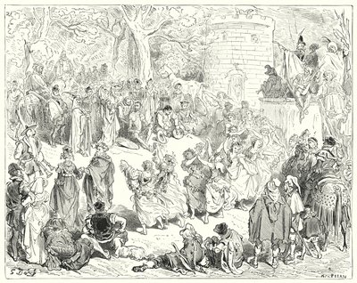 Don Quijote de Gustave Doré: "Fueron guiados por un anciano reverendo y una mujer matrona" de Gustave Dore