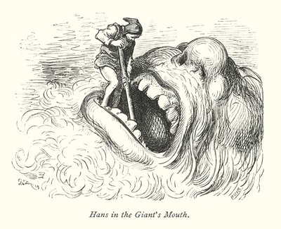 Hans en la boca del gigante (grabado) de Gustave Dore