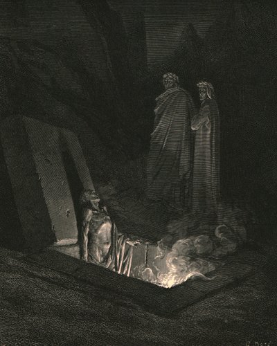 Él, tan pronto como estuve al pie de las tumbas, me miró un rato, c1890 de Gustave Dore