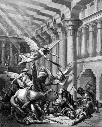 Heliodoro intentando tomar el tesoro del Templo en Jerusalén, 1865-1866 de Gustave Dore