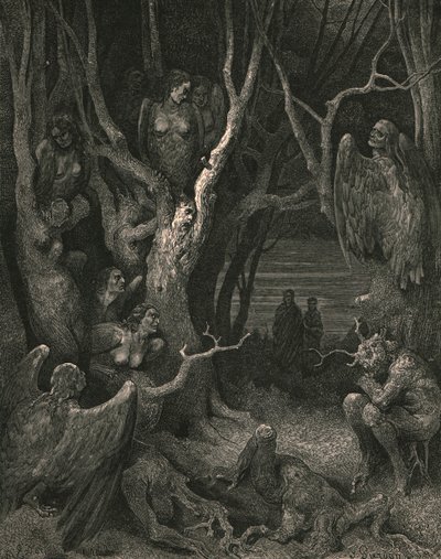 Aquí las brutales arpías hacen su nido, c. 1890 de Gustave Dore