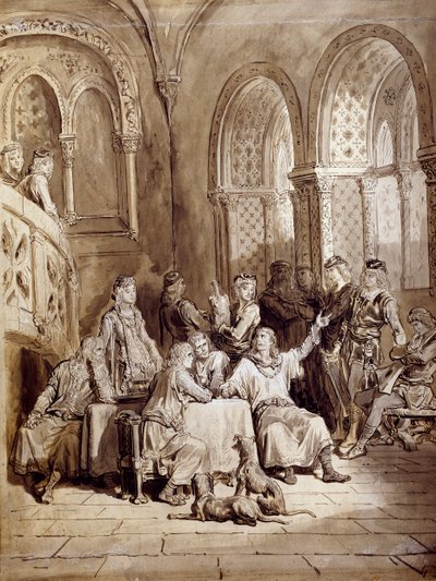 Ilustración para la serie de poemas, Idylls of the King, grabado por Gustave Doré de Gustave Dore