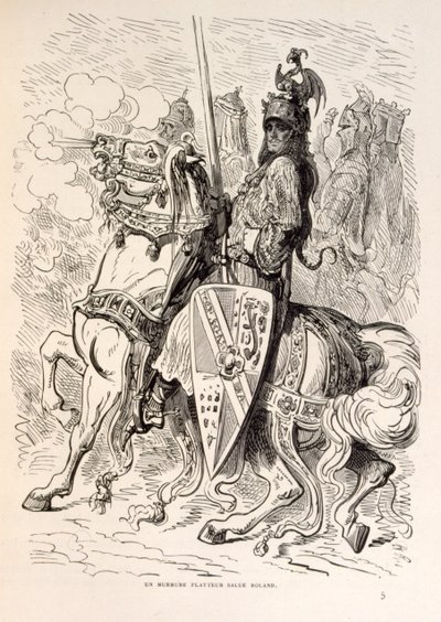 Ilustración de Roldán a caballo. de La legende de Croque-Mitaine. de Gustave Dore