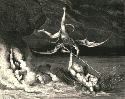En la persecución, exclamó, Estás atrapado de Gustave Dore