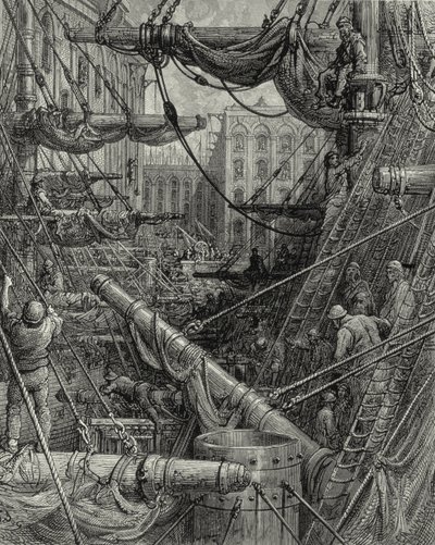 En los muelles de Londres. Grabado: Gustave Doré. De: "Londres - Una peregrinación", texto de W. B. Jerrold, grabado por C. Maurant, 1872. de Gustave Dore