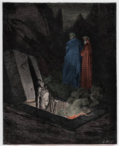 Infierno, Canto 10: Farinata degli Uberti se dirige a Dante, ilustración de "La Divina Comedia" por Dante Alighieri, 1885 de Gustave Dore