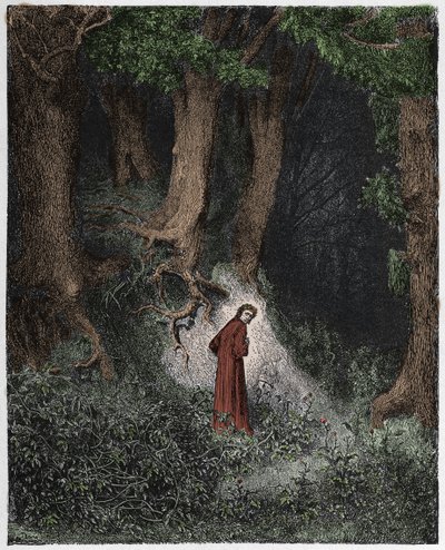 Infierno, Canto 1: Dante en el bosque salvaje, ilustración de "La Divina Comedia" de Dante Alighieri, 1885 de Gustave Dore