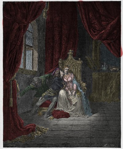 Infierno, Canto 5: Paolo y Francesca, ilustración de "La Divina Comedia" por Dante Alighieri, 1885 de Gustave Dore