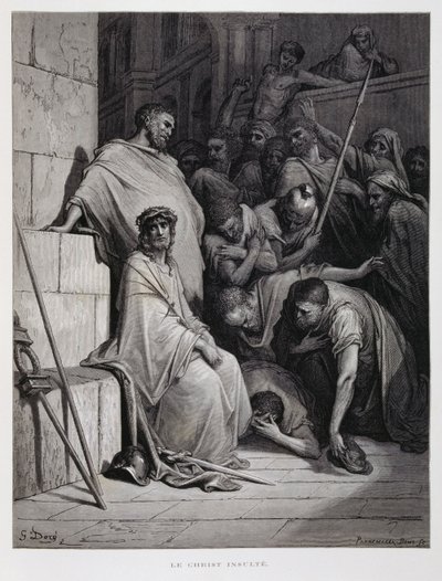Insultos a Cristo durante su juicio, Ilustración de la Biblia de Dore de Gustave Dore