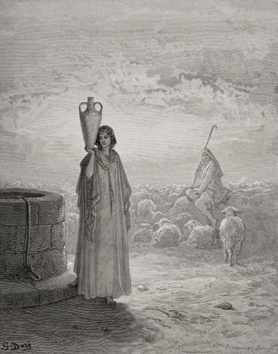 Jacob cuidando el rebaño de Labán, ilustración de 